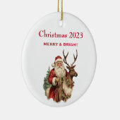 トナカイクラシックのクリスマスに乗るサンタクロース セラミックオーナメント (右)