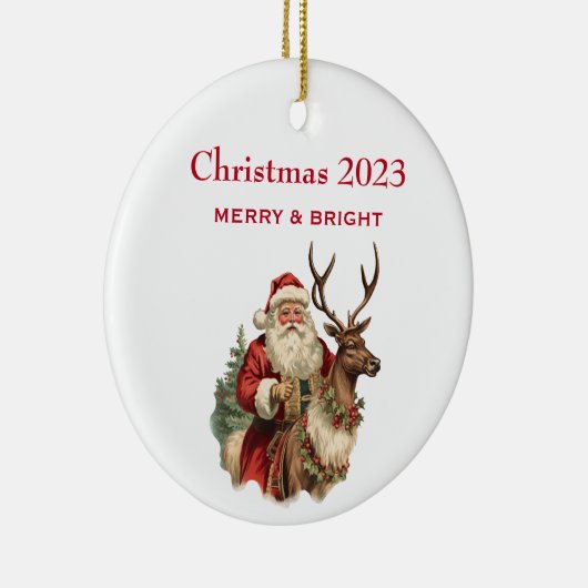 トナカイクラシックのクリスマスに乗るサンタクロース セラミックオーナメント (右)
