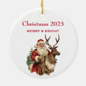 トナカイクラシックのクリスマスに乗るサンタクロース セラミックオーナメント (裏面)