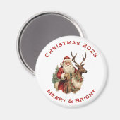 トナカイクラシックのクリスマスに乗るサンタクロース マグネット (正面/裏面)