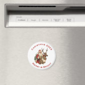 トナカイクラシックのクリスマスに乗るサンタクロース マグネット (インサイチュ (食洗機))