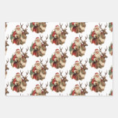 トナカイクラシックのクリスマスに乗るサンタクロース ラッピングペーパーシート (正面2)