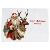 トナカイクラシックのクリスマスに乗るサンタクロース ラージペーパーバッグ (裏面)