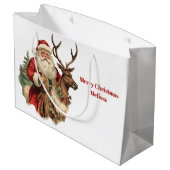 トナカイクラシックのクリスマスに乗るサンタクロース ラージペーパーバッグ (裏面アングル)