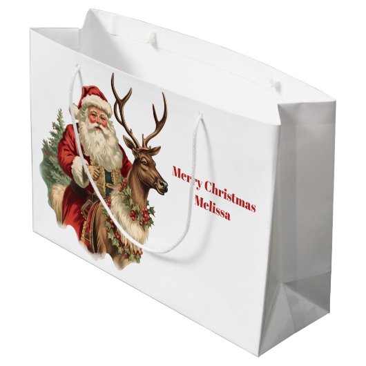 トナカイクラシックのクリスマスに乗るサンタクロース ラージペーパーバッグ (裏面アングル)