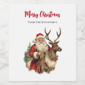 トナカイクラシックのクリスマスに乗るサンタクロース ワインラベル (シングルラベル)