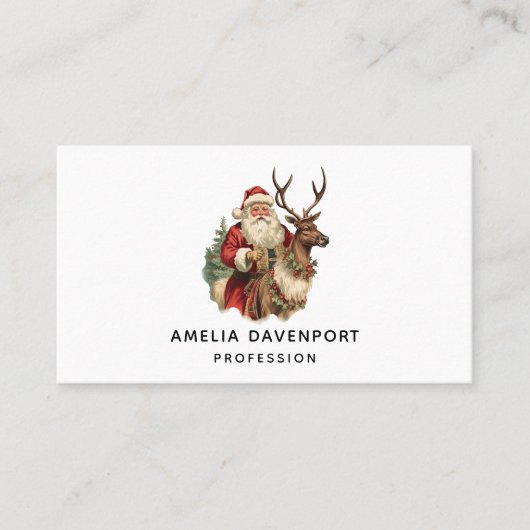 トナカイクラシックのクリスマスに乗るサンタクロース 名刺 (正面)