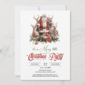 トナカイクラシックを持つ赤と緑のサンタクロース 招待状 (正面)