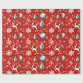 トナカイクリスマスオーナメントスノーフレークスクリスマス ラッピングペーパー (フラット)