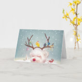 トナカイクリスマスオーナメント カード (黄色い花)