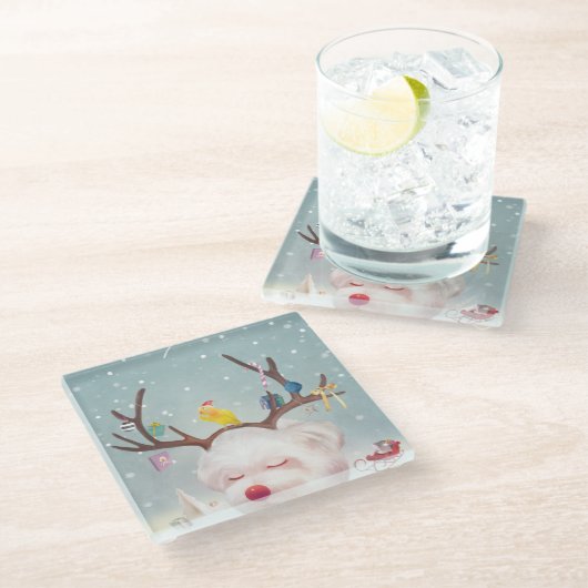 トナカイクリスマスオーナメント ガラスコースター (アングル)