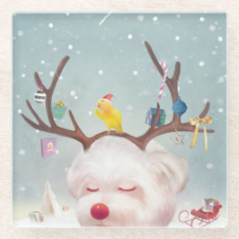 トナカイクリスマスオーナメント ガラスコースター