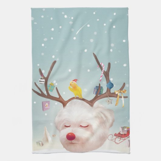 トナカイクリスマスオーナメント キッチンタオル (縦)