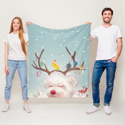 トナカイクリスマスオーナメント フリースブランケット (インサイチュ)