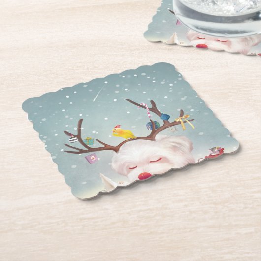 トナカイクリスマスオーナメント ペーパーコースター (アングル)