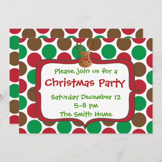 トナカイクリスマスパーティの招待状-クッキーエクシャ 招待状 (正面/裏面)