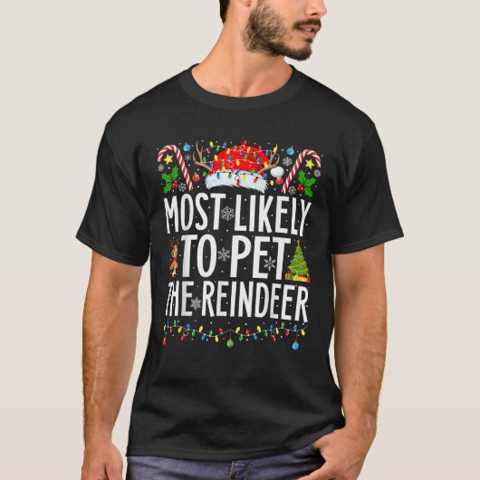 トナカイクリスマス家族キリストを愛撫する可能性が最も高い Tシャツ (正面)