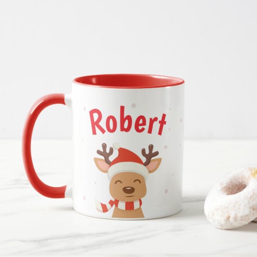 トナカイサンタの名入れクリスマスコーヒーマグ マグカップ (ドーナツ)