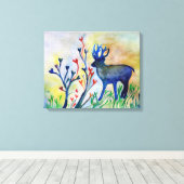 トナカイハートウォーターカラーロマンチック独身の芸術 キャンバスプリント (インサイチュ (ウッドフロア))