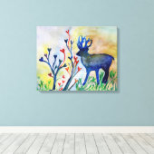 トナカイハートウォーターカラーロマンチック独身の芸術 キャンバスプリント (インサイチュ (ウッドフロア))