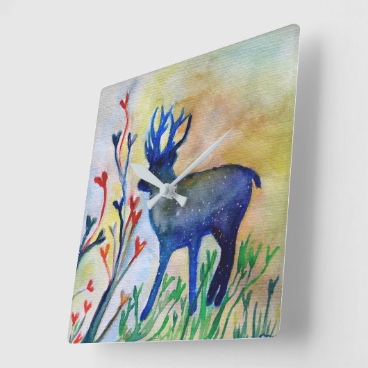 トナカイハート水彩角壁時計 スクエア壁時計 (傾斜)