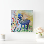 トナカイハート水彩角壁時計 スクエア壁時計 (ホーム)