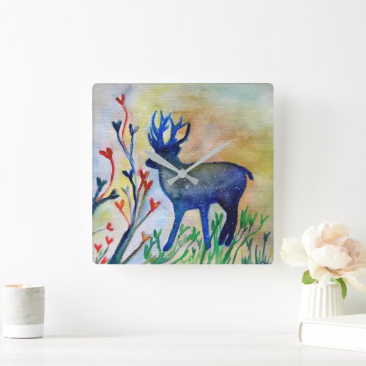 トナカイハート水彩角壁時計 スクエア壁時計 (ホーム)
