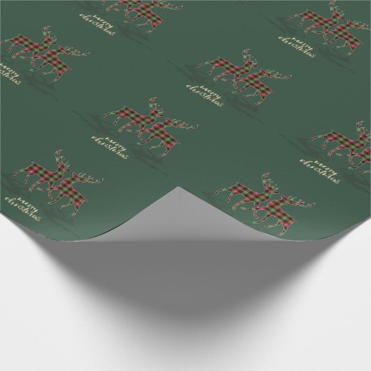 トナカイバッファローは緑のメリークリスマスをplaid ラッピングペーパー (角)