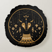 トナカイパーソナライズされたのクリスマス写真 ラウンドクッション (正面)