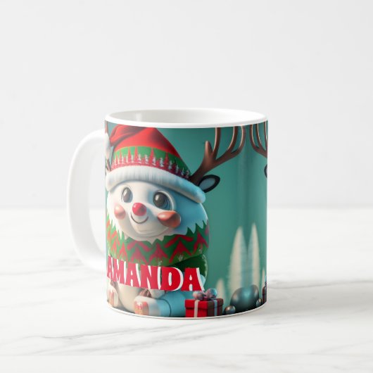 トナカイパーソナライズされたキッズホットチョコレートマグ コーヒーマグカップ (正面左)