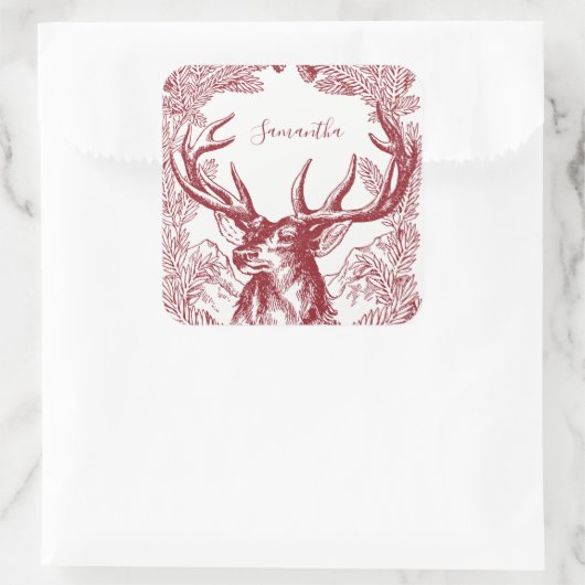 トナカイパーソナライズされたクリスマス スクエアシール (バッグ)