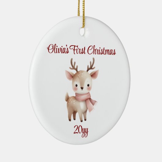 トナカイパーソナライズされたベビーガール初めてのクリスマス セラミックオーナメント (右)
