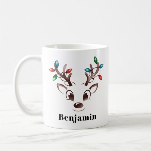 トナカイパーソナライズされたボーイ・クリスマス コーヒーマグカップ (左)