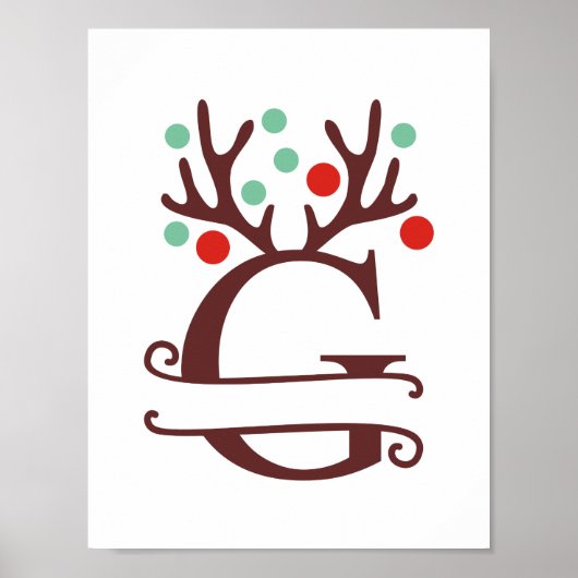 トナカイパーソナライズされたラブレターGスプリットモノグラム ポスター (正面)