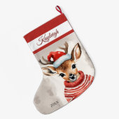 トナカイパーソナライズされたラージクリスマスストッキング ラージクリスマスストッキング (裏面 (吊り時))