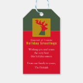 トナカイパーソナライズされたレッドフォレストグリーンクリスマス ギフトタグ (正面)