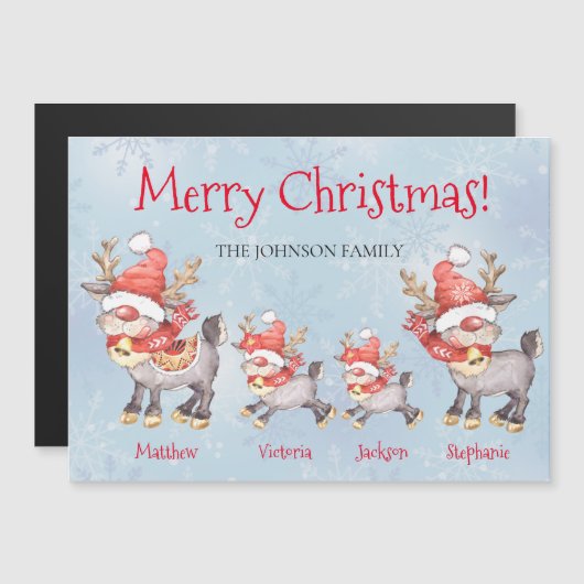トナカイパーソナライズされた家族メリークリスマスカード (正面/裏面)
