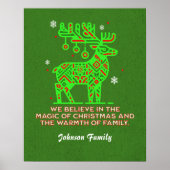 トナカイパーソナライズされた魔法ファミリークリスマス ポスター (正面)