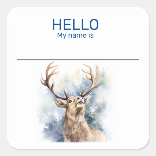 トナカイパーティー名タグバッジクリスマス スクエアシール (正面)
