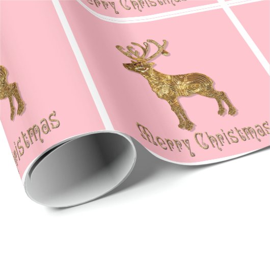 トナカイピンククリスマス光沢紙 ラッピングペーパー (ロールコーナー)