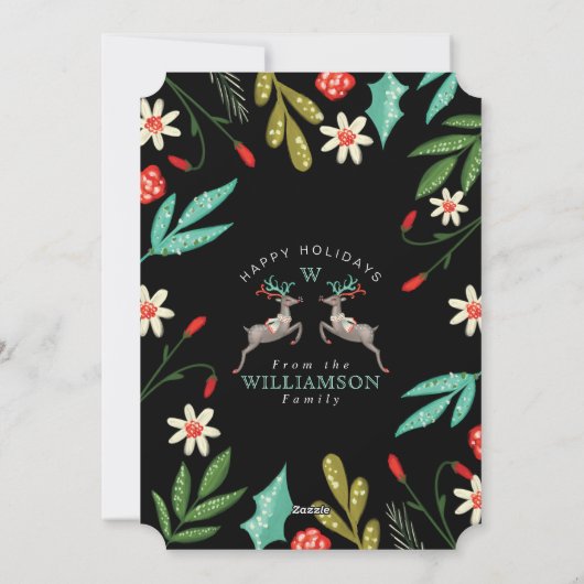 トナカイフェスティバル花模様 |ホリデーフォトカード シーズンカード (裏面)