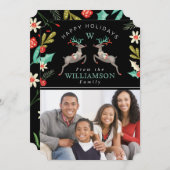 トナカイフェスティバル花模様 |ホリデーフォトカード シーズンカード (正面/裏面)