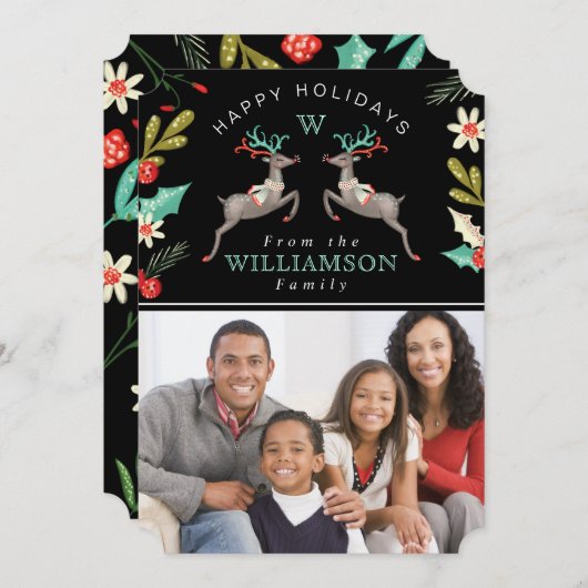 トナカイフェスティバル花模様 |ホリデーフォトカード シーズンカード (正面/裏面)