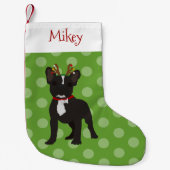 トナカイフランスのブルドッグ白黒 スモールクリスマスストッキング (正面)