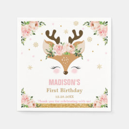 トナカイフローラスノーフレークスクリスマス誕生日 スタンダードカクテルナプキン