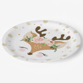 トナカイフローラスノーフレークスクリスマス誕生日 ペーパープレート (アングル)