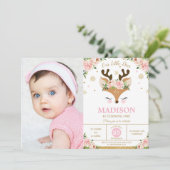 トナカイフローラスノーフレークス冬誕生日写真 招待状 (スタンド正面)