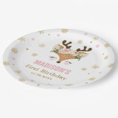 トナカイフローラスノーフレークズクリスマス誕生日 ペーパープレート (アングル)