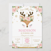 トナカイフローラスノーフレーク冬の誕生日パーティー 招待状 (正面)