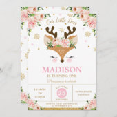 トナカイフローラスノーフレーク冬の誕生日パーティー 招待状 (正面/裏面)